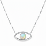 Evil eye necklace with natural opal center and natural diamond accents