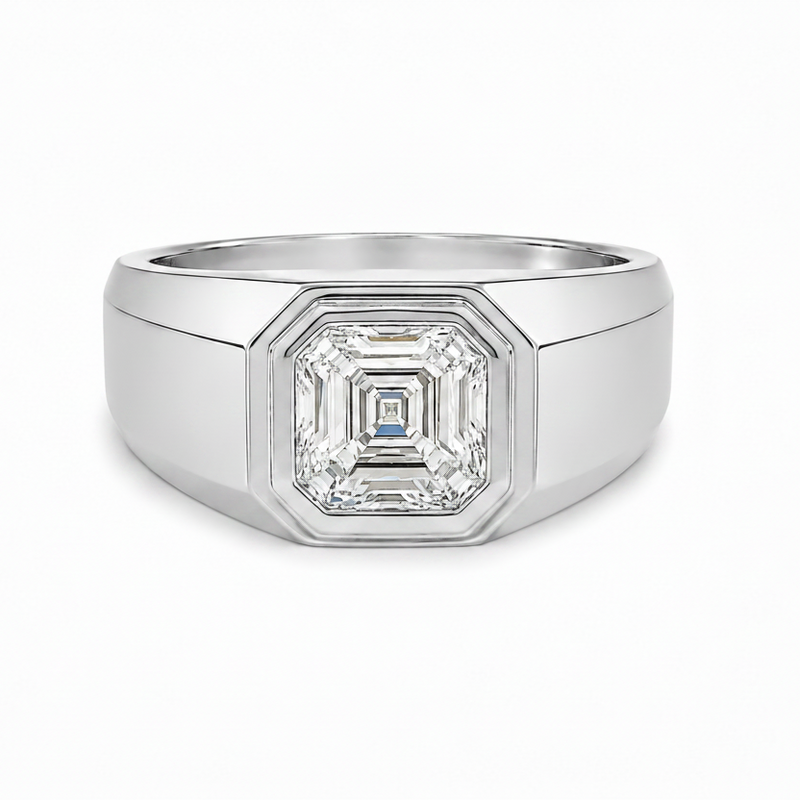 Asscher Solitaire Signet Ring 71599