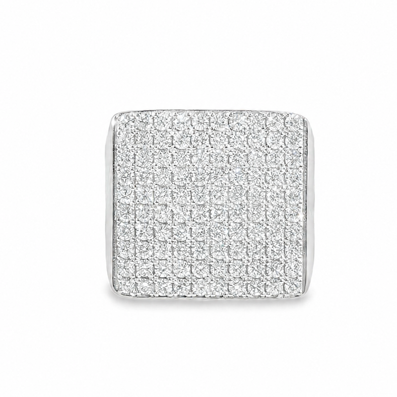 Men's white silver ring with a prong-set natural round diamond