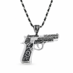 .925 Silver Floral Pistol Pendant & Oreo Rope chain Set  71340