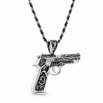 .925 Silver Floral Pistol Pendant & Oreo Rope chain Set  71340