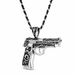 .925 Silver Floral Pistol Pendant & Oreo Rope chain Set  71340