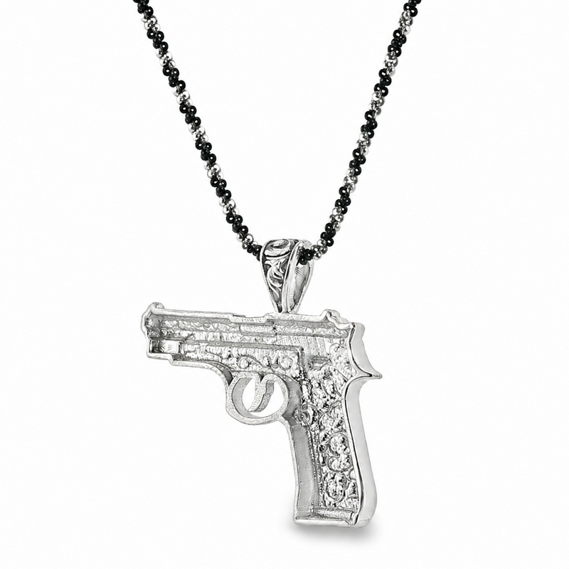 .925 Silver Floral Pistol Pendant & Oreo Rope chain Set  71340