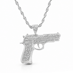 .925 Silver Floral Pistol Pendant & Oreo Rope chain Set  71340