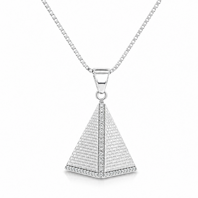.925 Silver Pyramid of Giza Diamond Pendant Set With Franco Cuban Chain 71444