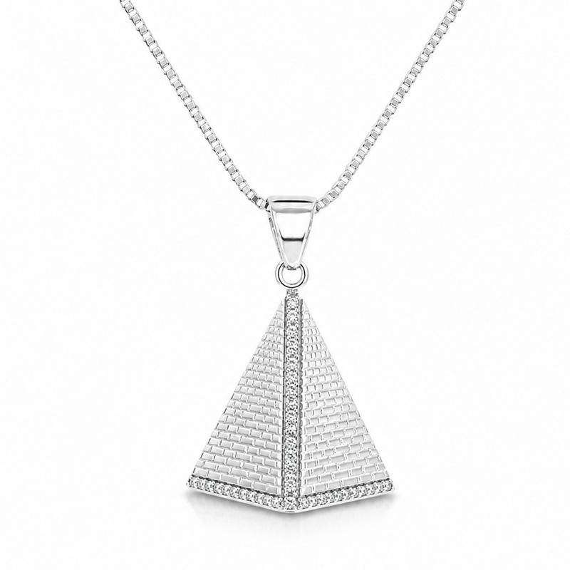 .925 Silver Pyramid of Giza Diamond Pendant Set With Franco Cuban Chain 71444