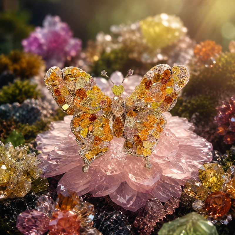 Natural Fancy Diamond Moving Butterfly Brooch, view 6