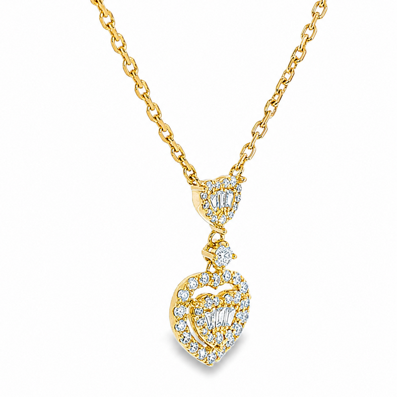 18K Gold Heart Baguette Diamond Necklace 68504