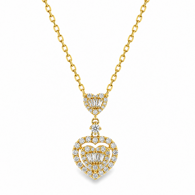 18K Gold Heart Baguette Diamond Necklace 68504