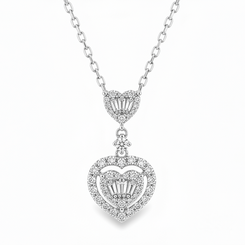 18K Gold Heart Baguette Diamond Necklace 68504