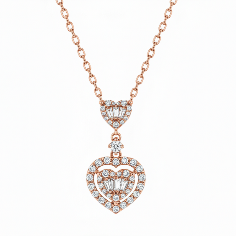 18K Gold Heart Baguette Diamond Necklace 68504