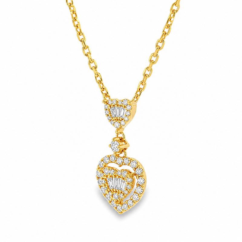 18K Gold Heart Baguette Diamond Necklace 68504