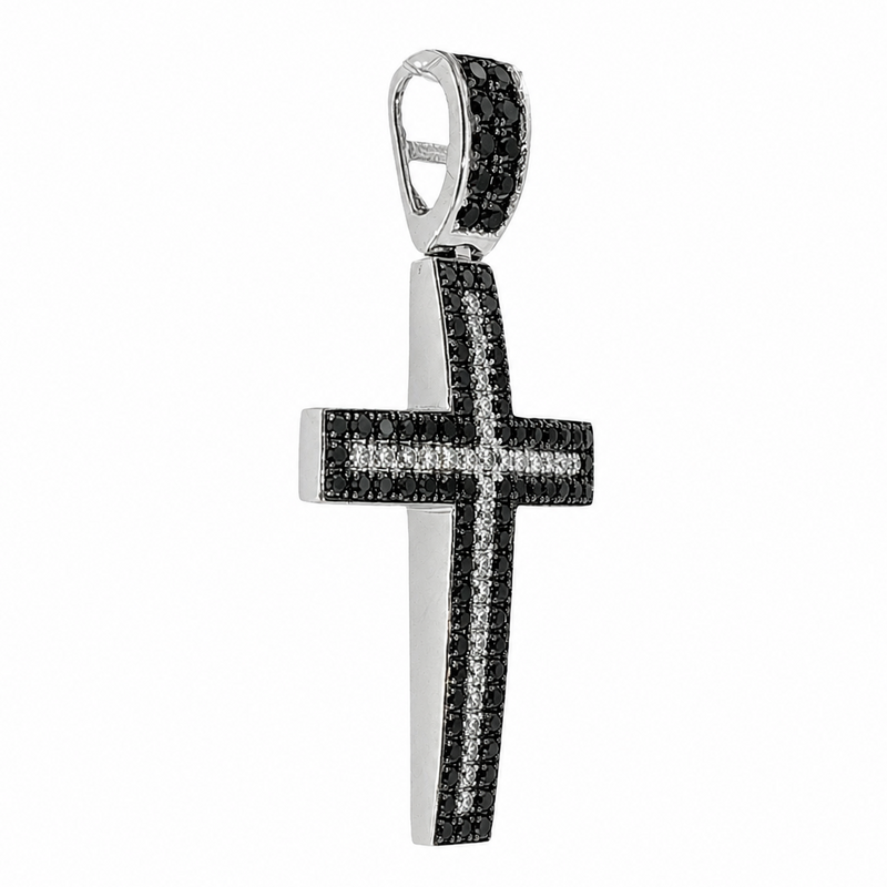 Black and White Diamond Cross Crucifix 26331