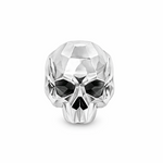 Sterling silver ring featuring a faceted skull design with angular, geometric surfaces across the head