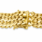 14K yellow gold men's bracelet with thick interlocking links and a secure clasp closure.