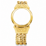 14K yellow gold men's bracelet with triple chain link and engraved detail.