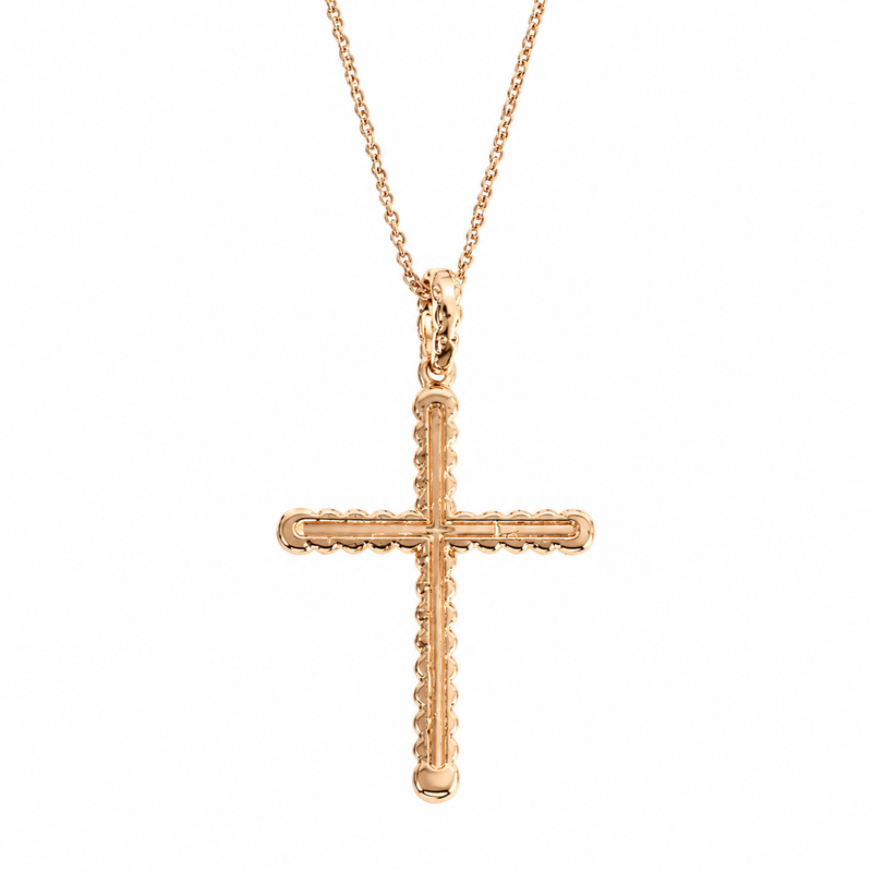 14K Gold Twisted  Diamond Rope Cross Pendant Set 66615