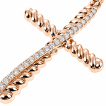 14K Gold Twisted  Diamond Rope Cross Pendant Set 66615