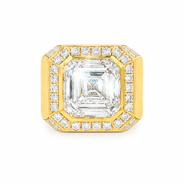 Asscher Cut Diamond Halo Signet Ring in 14K gold