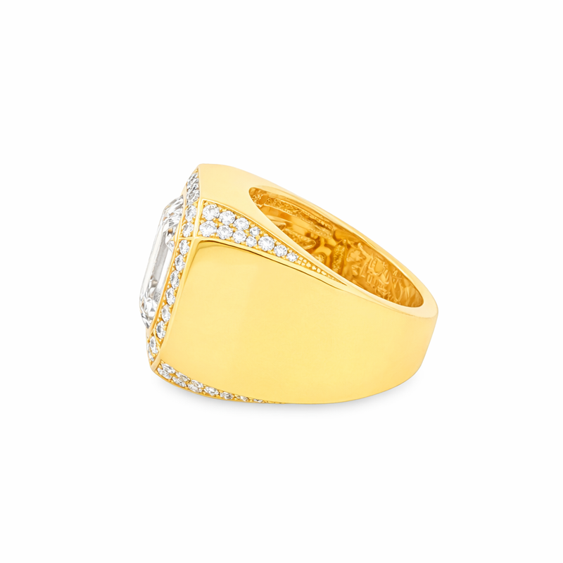 Asscher Cut Diamond Halo Signet Ring in 14K gold, view 2