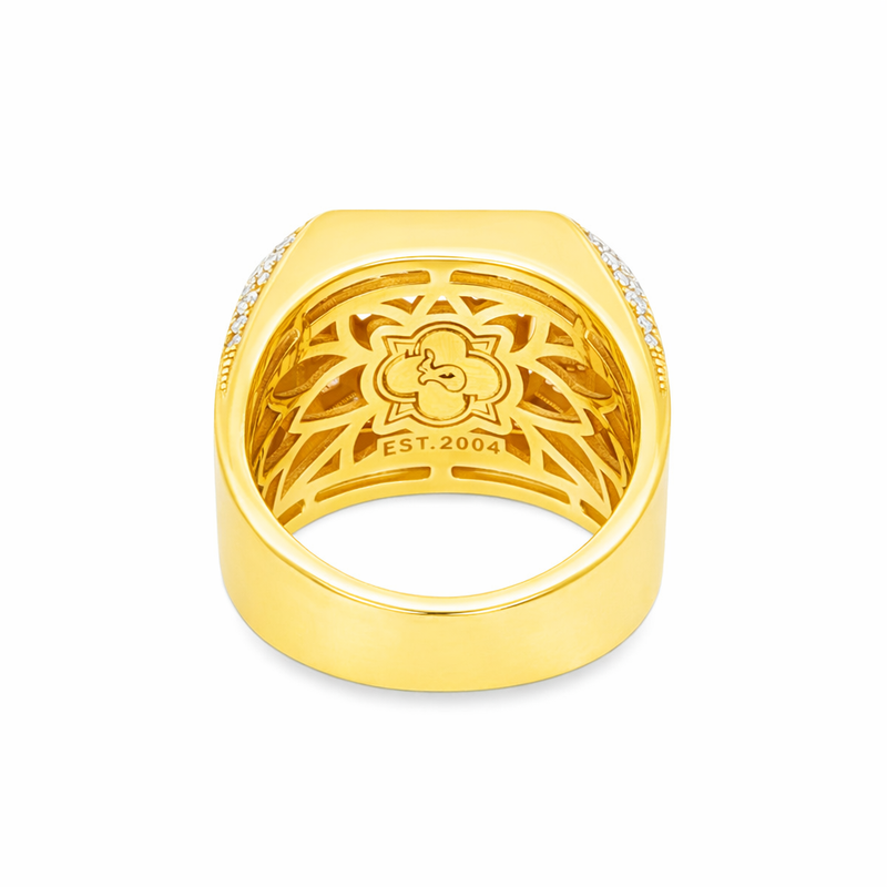Asscher Cut Diamond Halo Signet Ring in 14K gold, view 4