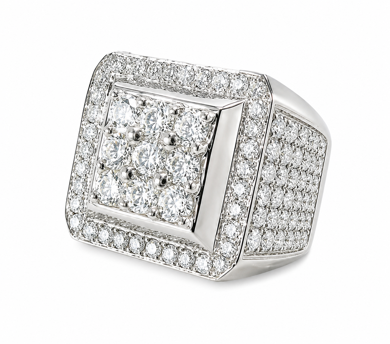 14K white gold men's Freeze Premiere ring with prong-set round diamonds