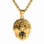 TraxNYC Black Diamond Lion Pendant and Rope Chain Set  61557