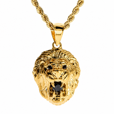 TraxNYC Black Diamond Lion Pendant and Rope Chain Set  61557