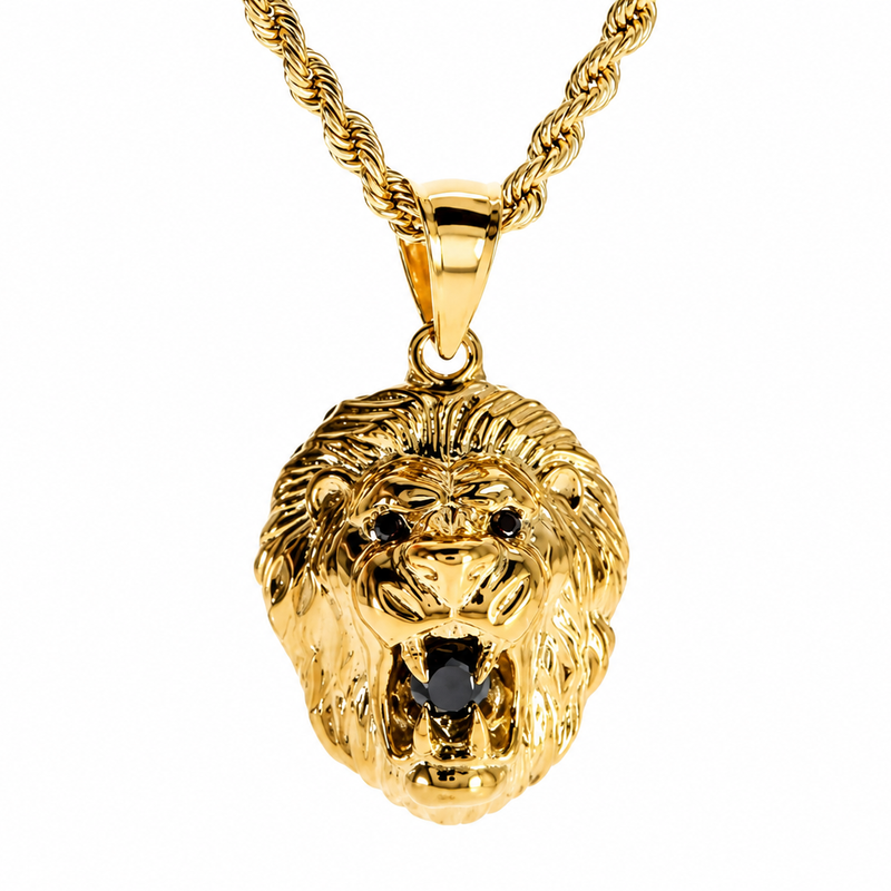 TraxNYC Black Diamond Lion Pendant and Rope Chain Set 61557 | TraxNYC