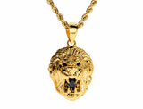 10K Gold TraxNYC Black Diamond Lion Pendant and Rope Chain Set 61557