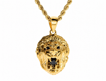 TraxNYC Black Diamond Lion Pendant and Rope Chain Set in 10K gold