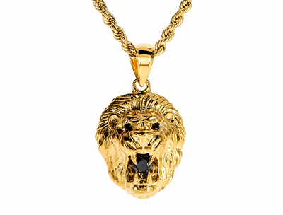 TraxNYC Black Diamond Lion Pendant and Rope Chain Set  61557