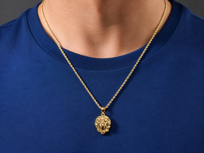TraxNYC Black Diamond Lion Pendant and Rope Chain Set in 10K gold, view 4