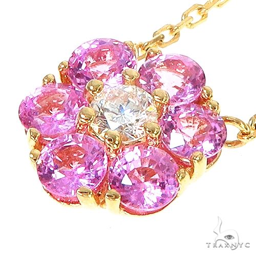 14K Gold Cherry Blossom Diamond Flower Necklace, photo 3 of 6