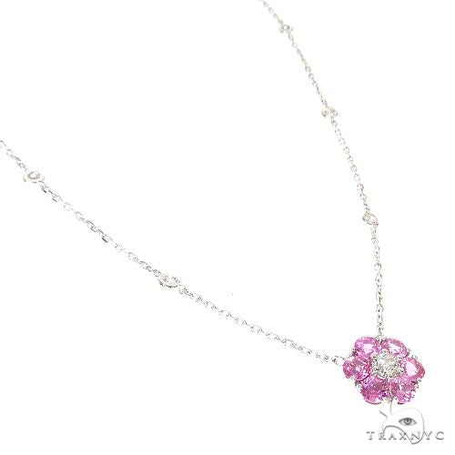 14K Gold Cherry Blossom Sapphire Diamond Flower Necklace, photo 2 of 6