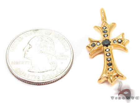 22K Gold Black Diamond Cross Crucifix Pendant, photo 5 of 8