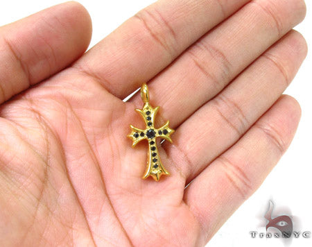 22K Gold Black Diamond Cross Crucifix Pendant, photo 6 of 8