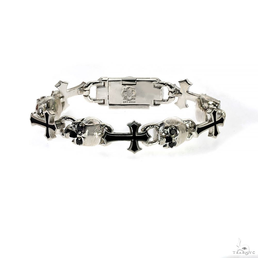 Life and Death Skull Cross Silver Bracelet 70048 | TraxNYC