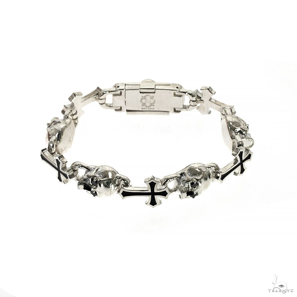 Life and Death Skull Cross Silver Bracelet 70048 | TraxNYC