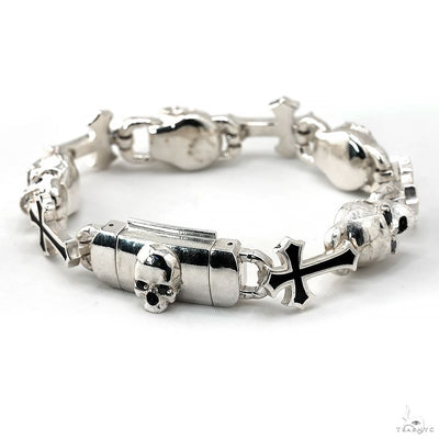 Life and Death Skull Cross Silver Bracelet