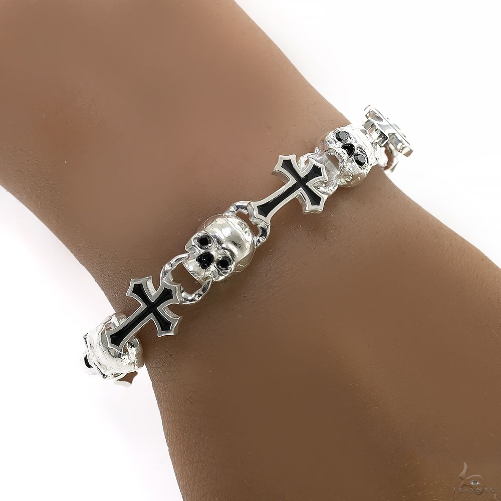 Life and Death Skull Cross Silver Bracelet 70048 | TraxNYC