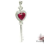 Synthetic Vivid Red Ruby Heart Key Pendant 25107 - Image 2