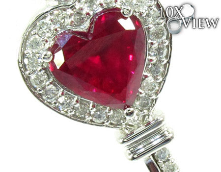 Synthetic Vivid Red Ruby Heart Key Pendant 25107 - Image 3