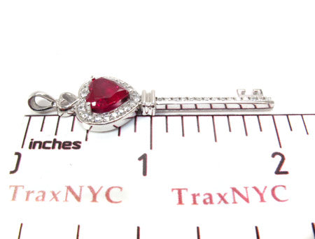 Synthetic Vivid Red Ruby Heart Key Pendant 25107 - Image 6