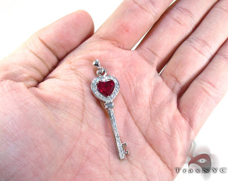 Synthetic Vivid Red Ruby Heart Key Pendant 25107 - Image 7