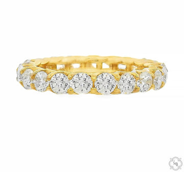 Yellow gold eternity band with round brilliant diamonds in a classic setting.