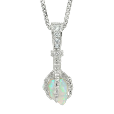 Opal pendant necklace on a white background