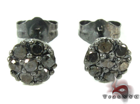 Black diamond cluster stud earrings in white metal setting for men and women