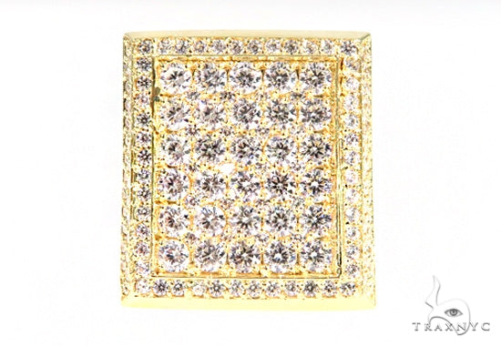 Yellow gold men's ring with square face paved in multiple small diamonds