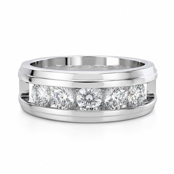 Bold men's white gold ring with channel-set round diamonds